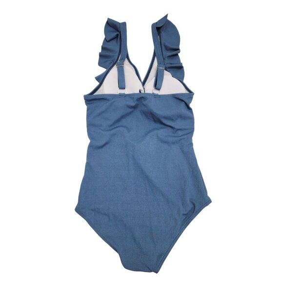 Blue Ruffle One-Piece Swimsuit With Tropical Sarong Wrap For Girls Size 15-16Y - Picture 2 of 6